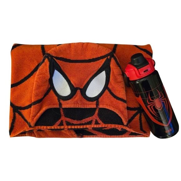 Spiderman Toddler Hooded Towel And Spiderman 20 Oz Zak Designs Water Bottle - Picture 1 of 3